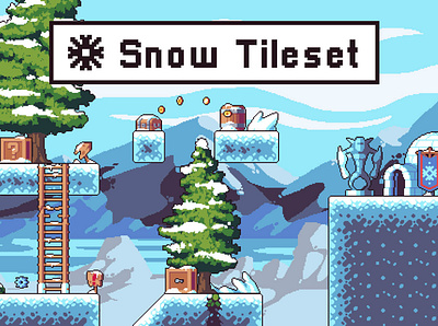 Snow Tileset Pixel Art 2d fantasy game game assets game design gamedev indie game pixel art pixelart platformer