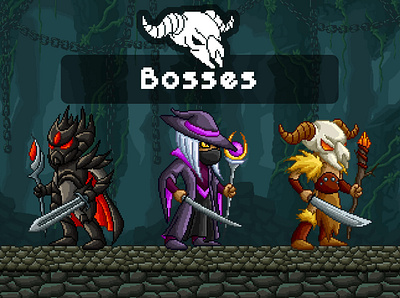 Bosses Pixel Art 2D Sprites 2d character enemies fantasy game assets gamedev indie game monsters pixel art pixelart platformer rpg sprite