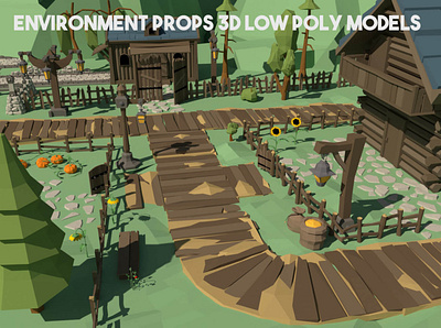 Free Environment Props 3D Low Poly Pack 3d fence game assets gamedev gate low poly low poly lowpoly lowpolyart props road stone fence trail
