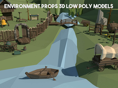 Environment Props 3D Models 3d 3d art bridge game assets gamedev low poly low poly lowpoly lowpolyart props signpost wooden fences