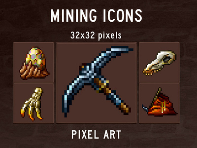 48 Mining Icons Pixel Art