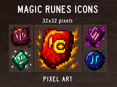 48 Magic Runes Pixel Art Icon Pack 2d fantasy game assets gamedev icon set icons indie game magic pixel art pixelart rpg runes