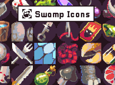 Pixel Art Icons for Swamp Game Location 2d fantasy game assets gamedev icons icons pack icons set iconset indie game pixel art rpg