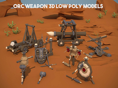 Orc Weapon 3D Low Poly Pack 3d 3d art low poly low poly lowpoly lowpolyart orc weapon weapons