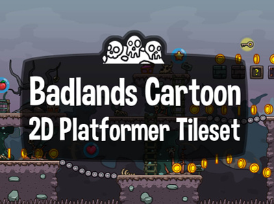 Badlands Cartoon 2D Tileset 2d badlands fantasy game assets game design gamedev indie game platformer tileset