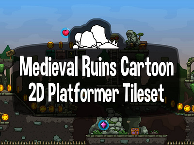 Free Medieval Ruins Cartoon Game Tileset 2d cartoon fantasy game assets gamedev indie game medieval tileset