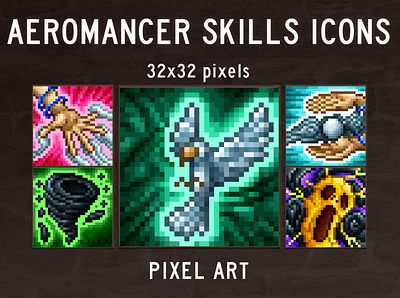 48 Aeromancer Skill Icons Pack 2d aeromancer game assets gamedev indie game pixel art pixelart skills
