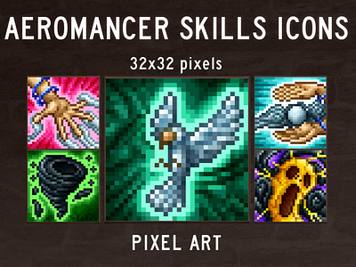 48 Aeromancer Skill Icons Pack 2d aeromancer game assets gamedev indie game pixel art pixelart skills