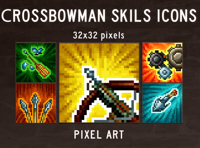 48 Crossbowman Skills Pixel Art Icons by 2D Game Assets on Dribbble