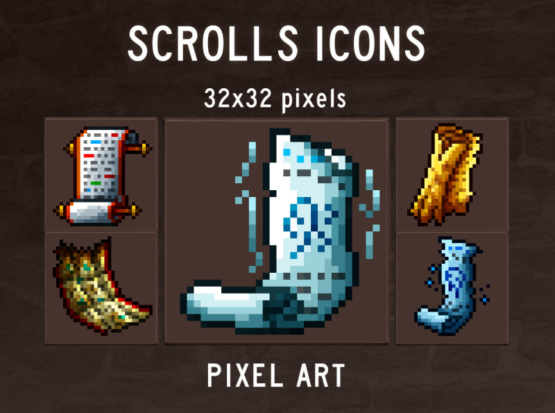 48 Scroll Pixel Art Icons Pack by 2D Game Assets on Dribbble