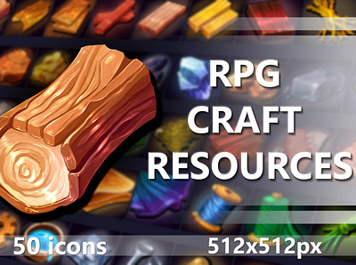 50 RPG Craft Resources Game Icons 2d game assets gamedev icons icons pack icons set iconset indie game resources rpg