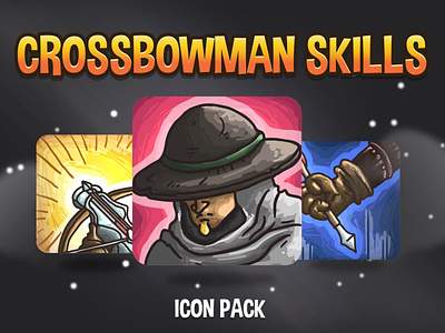 48 Crossbowman Skill Icons 2d fantasy game assets gamedev icon icon set icons indie game rpg skill skills