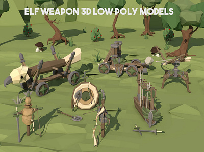 Elf Weapons 3D Low Poly Pack 3d 3d art game assets gamedev indie game low poly low poly lowpoly lowpolyart models weapon