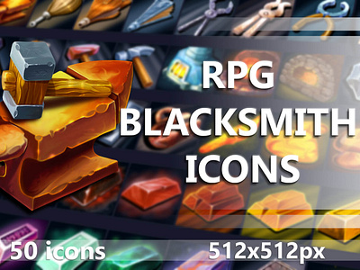 50 RPG Blacksmith Game Icons