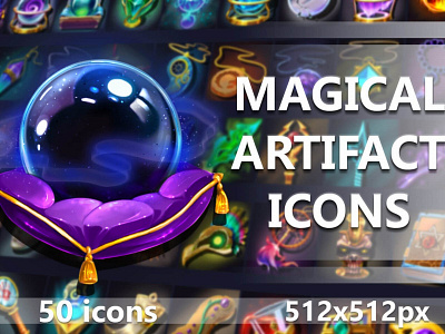 50 Magical Artifact RPG Icons 2d craftpix fantasy game assets gameassets gamedev icons indie game indiedev rpg