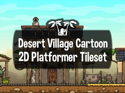 Desert Village Cartoon 2D Tileset 2d craftpix game assets gameassets gamedev indie game indiedev platformer