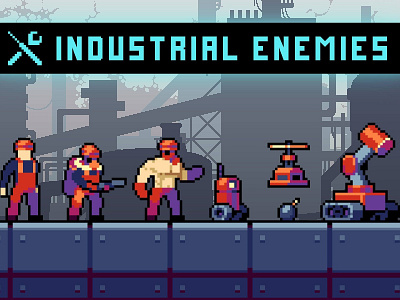 Industrial Zone Enemies Pixel Art 2d character craftpix game assets gameassets gamedev indie game indiedev pixel art pixelart platformer sprite