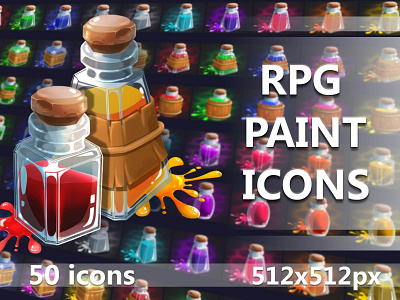 50 Free RPG Paint Icons 2d game assets gamedev icon icons indie game indiedev rpg