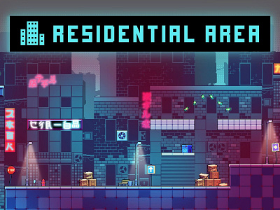 Residential Area Tileset Pixel Art 2d cyberpunk game assets gamedev indie game pixelart tileset tilesets