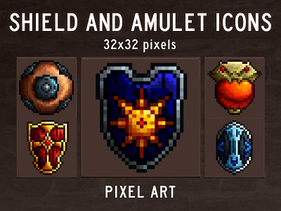 Free Shield and Amulet RPG Icons 2d fantasy game assets gamedev indie game pixelart rpg