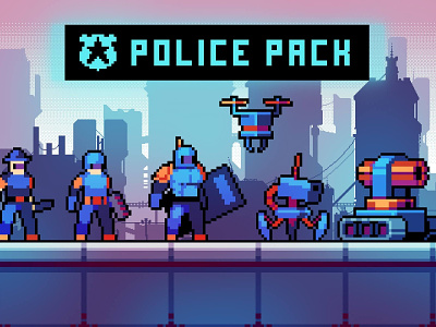 Police Cyberpunk Characters Pixel Art