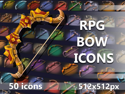 50 Bow and Crossbow Icons 2d bow game assets gamedev icon icons indie game indiedev rpg rpg icons