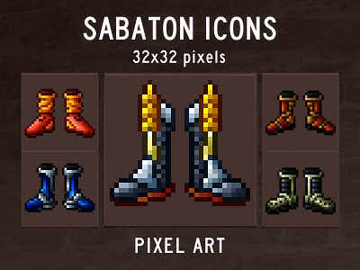 Sabaton Pixel Art Icons 2d game assets gamedev icon icons indie game pixelart rpg rpg icons