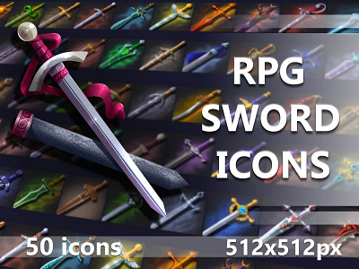 50 Sword RPG Game Icons 2d fantasy game assets gamedev icons indie game indiedev rpg rpg icons sword