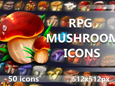 50 Free Mushroom Icons 2d game assets gamedev icon icons indie game indiedev rpg rpg icons