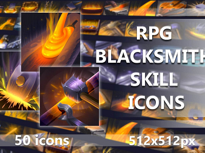 RPG Blacksmith Skill Icons 2d blacksmith game assets gamedev indie game indiedev rpg rpg icon rpg icons skill skills