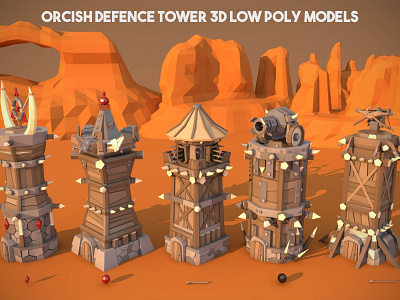 Battle Tower 3D Low Poly Models defense game assets indie game low poly lowpoly medieval tower tower 3d tower defence tower defense towerdefense weapons