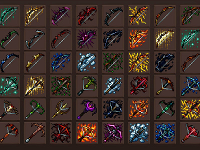 Free Bow and Crossbow Pixel Art Icons by 2D Game Assets on Dribbble