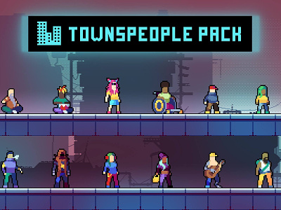 Free Townspeople Cyberpunk Pixel Art