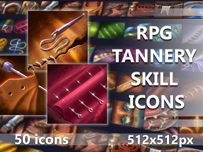 50 RPG Tannery Skill Icons 2d 2d asset 2d game 2d game assets assets 2d fantasy game icon fantasy game icons fantasy icon fantasy icons icon icon pack icone icons rpg icon rpg icons rpg skill rpg skill icons skill skill icons skills