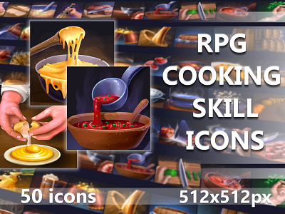 Cooking Skill Icons 2d 2d game asset 2d game assets 2d pack beer cooking fantasy game icons fantasy icons food game icon game icons icon icon pack icone icons meat rpg skill rpg skill icons rpg skills skill