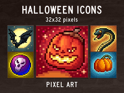 Free Halloween Icons Pixel Art 2d art assets game halloween hallowen icon icons illustration indie item items pack pixel pixelart pixelated rpg set sets skills