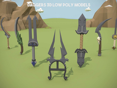 Dagger 3D Low Poly Models 3d asset assets dagger daggers fantasy game assets gamedev indie indie game lowpoly model models polly polygon rpg set sets weapon weapons