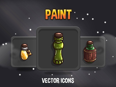 Paint Game Icons 2d art asset bottle bottles game gamedev icon icone icons indie mmo pack paint potion potions rpg set sets vector