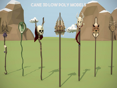 Cane 3D low Poly Models 3d art asset assets game indie low lowpoly mmorpg model models pack polly poly polygon rpg set sets weapon weapons