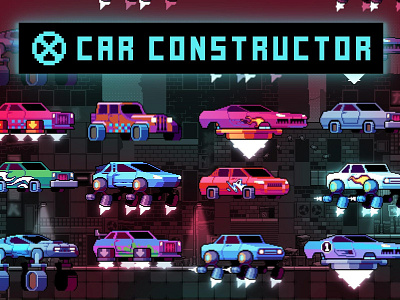 Car Constructor Pixel Art 2d art asset assets auto car cars cyber punk cyberpunk game gamedev indie pack pixel pixelart pixelated race sci fi set sets