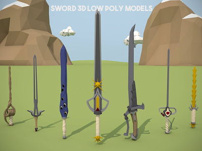Sword 3D Low Poly Model Pack 3d art asset assets game gamedev games indie low lowpoly model models pack polygon set sets sword swords weapon weapons
