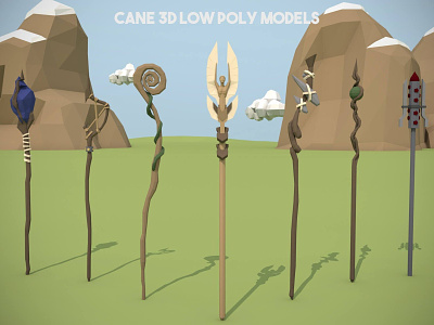 Cane 3D low Poly Pack 3d fantasy game assets gamedev indie game items lowpoly model models polygon rpg weapon weapons