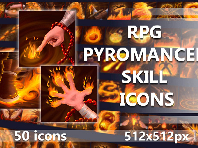 RPG Pyromancer Skill Icons 2d asset assets fantasy game gamedev icon icone icons indie magic magical mmorpg rpg set sets skill skills