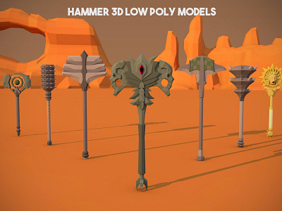 Hammer 3D Low Poly Models 3d art asset assets fantasy game gamedev indie lowpoly model models pack polygon rpg set sets weapon weapons