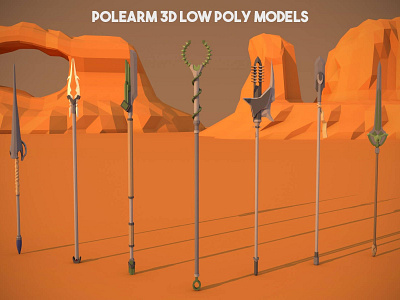 Polearm 3D Low Poly Models 3d art asset assets game gamedev indie low lowpoly model models pack package poly polygon rpg set sets weapon weapons