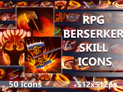 RPG Berserker Skill Icons 2d art asset assets game gamedev icon icone icons indie mmo mmorpg pack rpg set sets skill skills warrior warriors