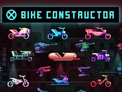 Bike Constructor Pixel Art 2d art asset assets bike biker bikes cyberpunk game gamedev motorbike pack pixel pixelart pixelated sci fi set sets template