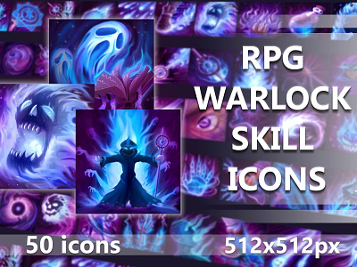Free RPG Warlock Skill Icons 2d art asset assets fantasy game gamedev icon icone icons indie mage magic magician mmo rpg set skill skills warlock