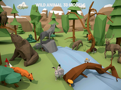 Free Wild Animal 3D Low Poly Models 3d animal animals asset assets bear fox game gamedev indie indie game lowpoly model models poly rabbit set sets wild wolf
