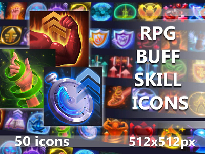 RPG Buff Skill Icons 2d art asset assets buff fantasy game game assets gamedev icon icons indie indie game mmo mmorpg rpg set sets skill skills